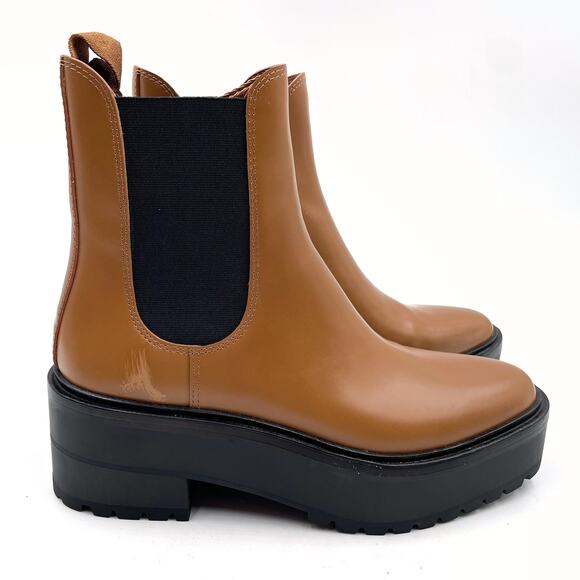Loeffler Randall Reggie Chelsea Platform Boot Safari Brown Leather Ankle Sz 7.5 - Picture 1 of 10